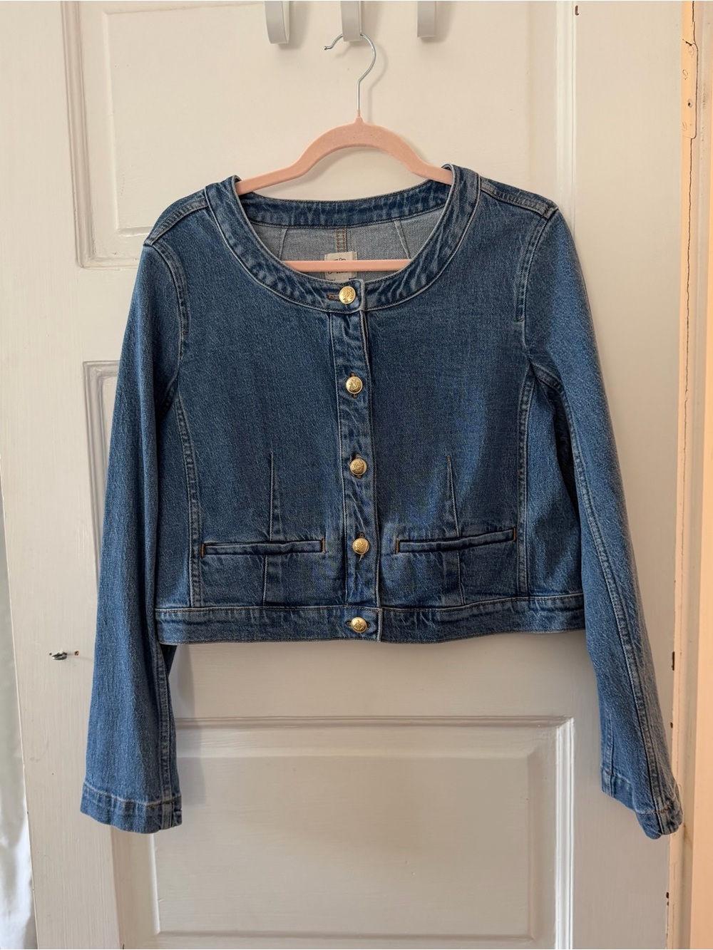 J. Crew Dark Blue Denim Jacket with Gold Buttons